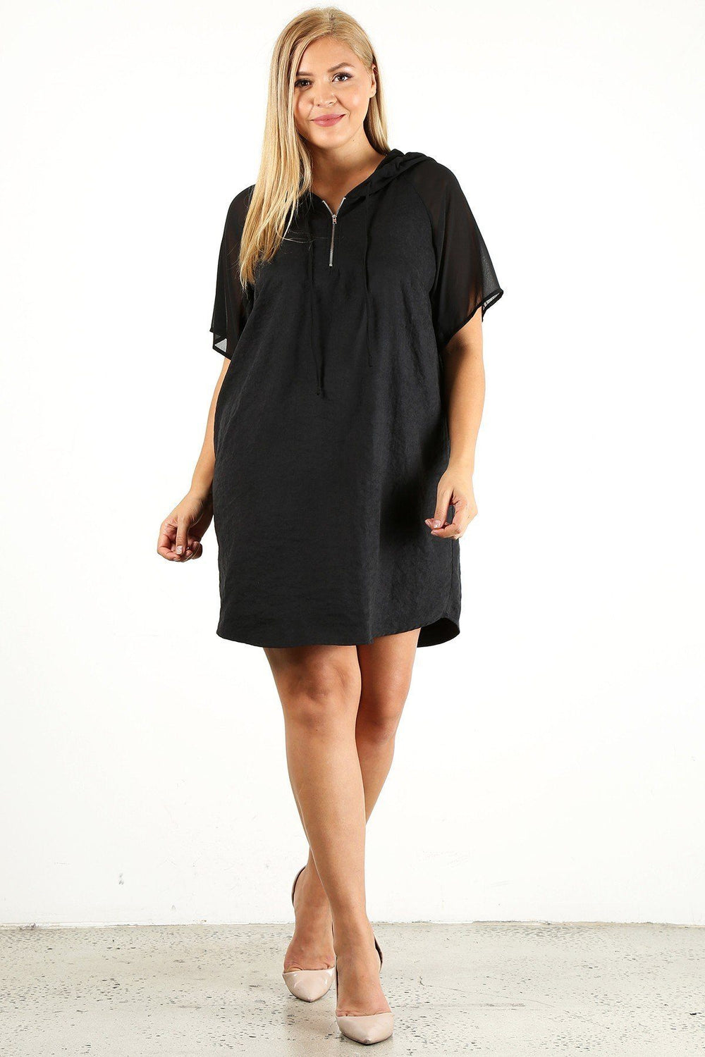 Plus Size Solid Dress With Zip-up Closure - A&A Haute Spot