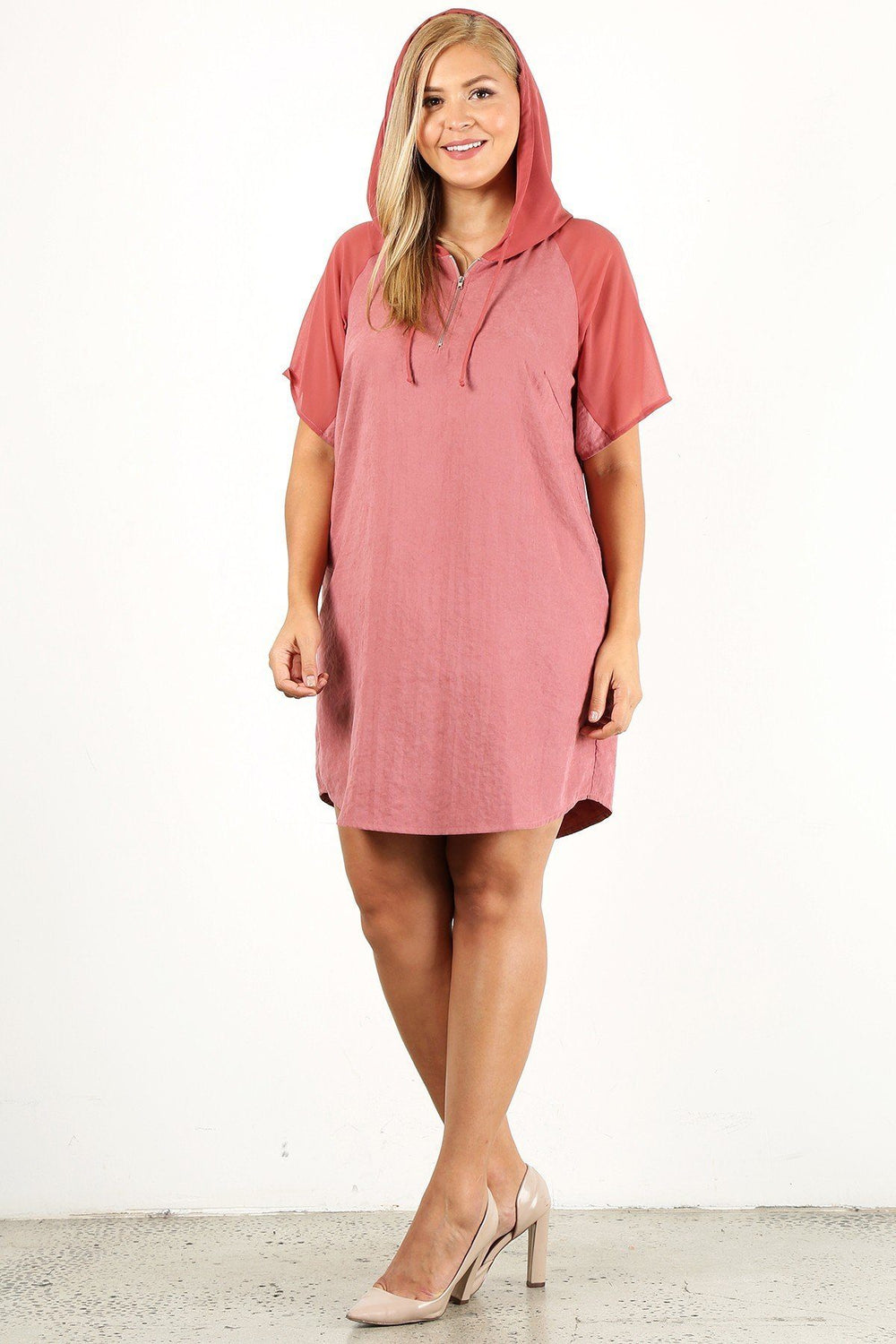 Plus Size Solid Dress With Zip-up Closure - A&A Haute Spot