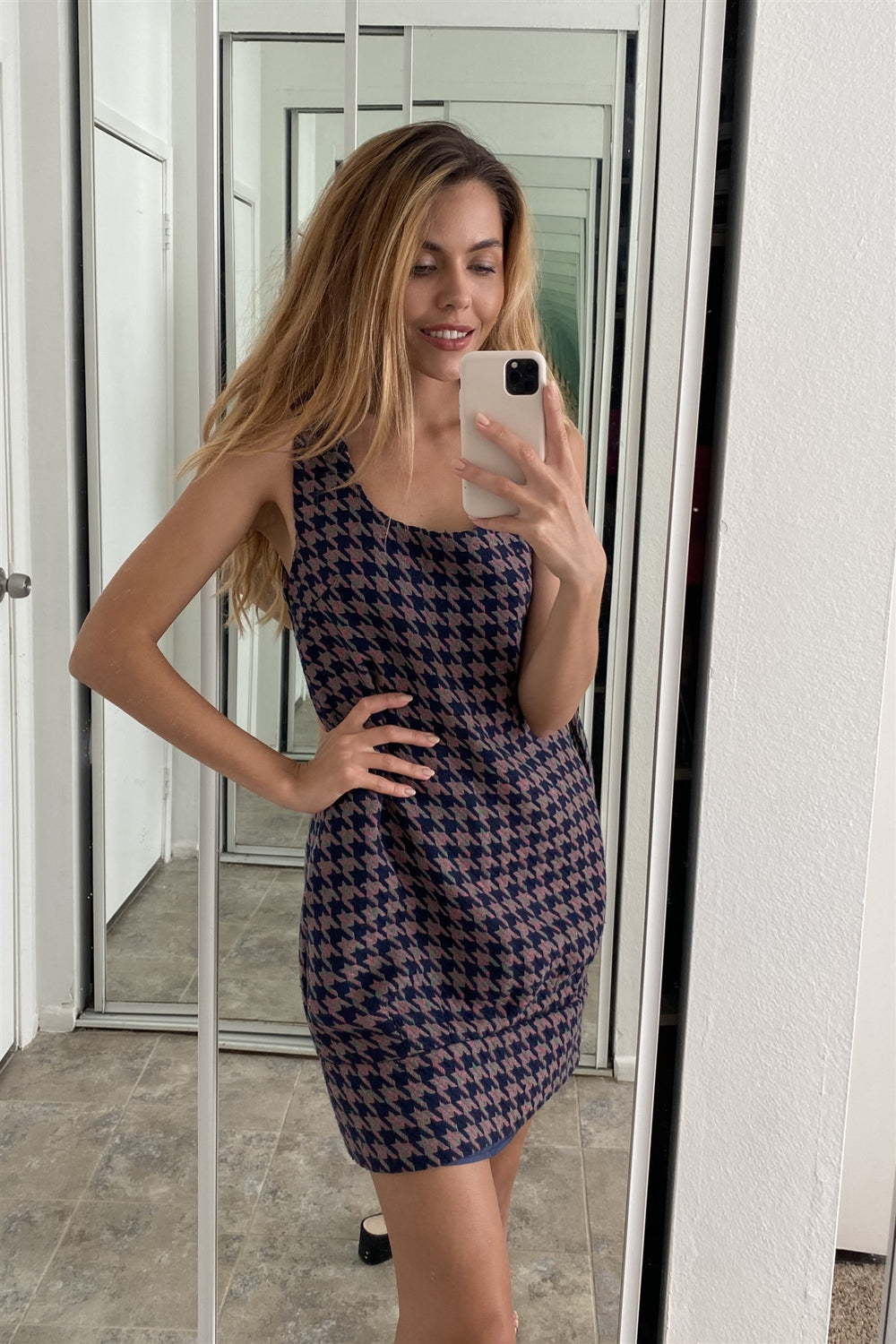 Multi Houndstooth Pattern Sleeveless Mini Dress - A&A Haute Spot