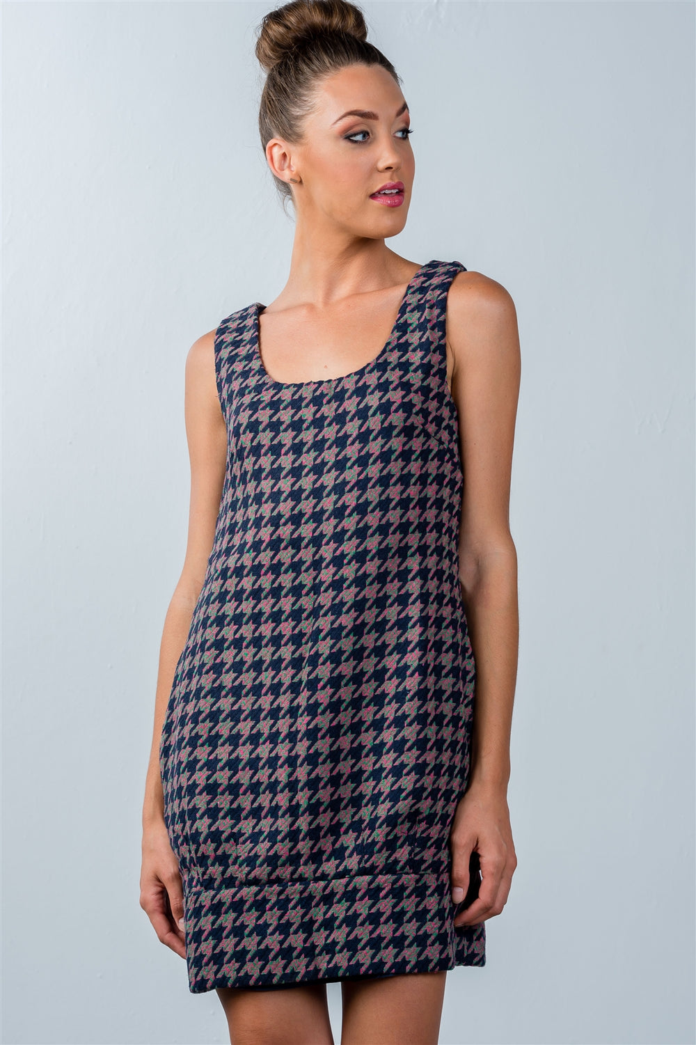Multi Houndstooth Pattern Sleeveless Mini Dress - A&A Haute Spot