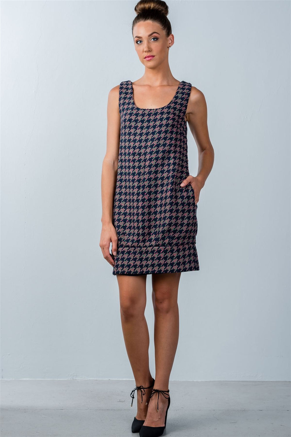 Multi Houndstooth Pattern Sleeveless Mini Dress - A&A Haute Spot