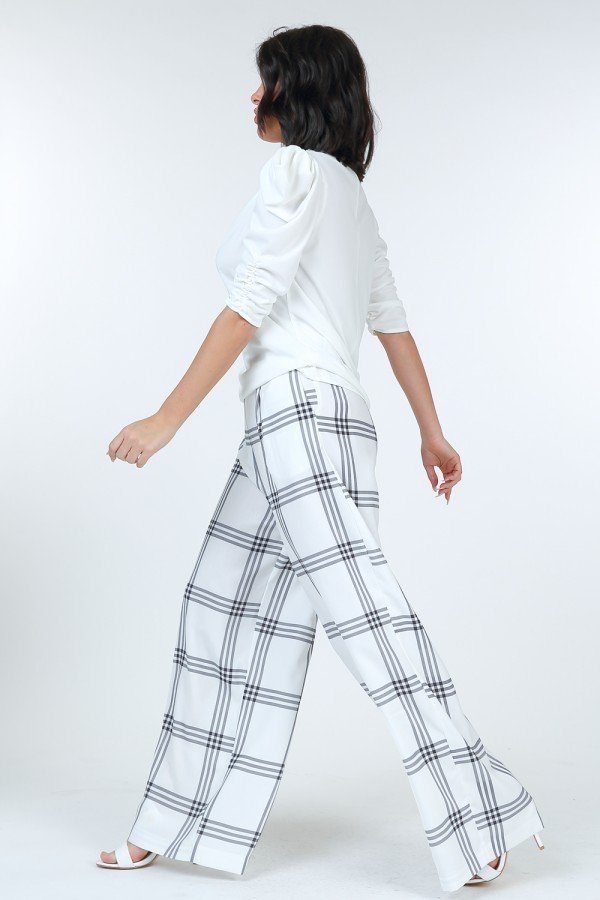 High Waist Plaid Print Wide Leg Pants - A&A Haute Spot