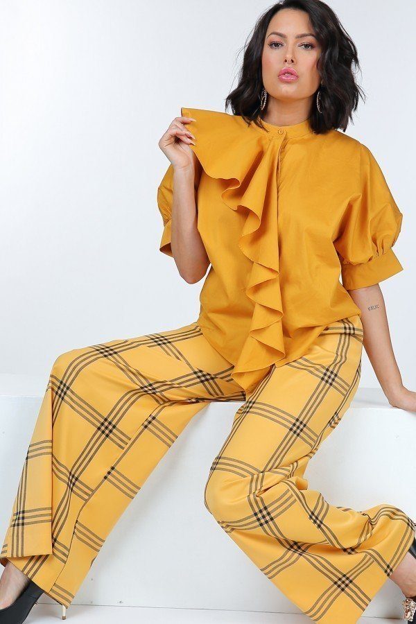 High Waist Plaid Print Wide Leg Pants - A&A Haute Spot