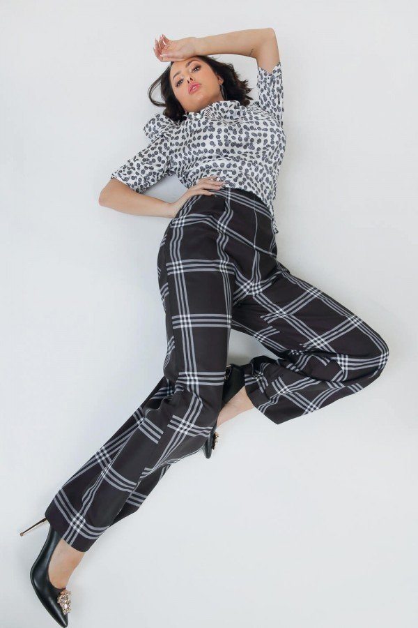 High Waist Plaid Print Wide Leg Pants - A&A Haute Spot