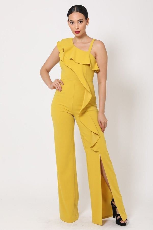 One Shoulder Ruffle Jumpsuit - A&A Haute Spot