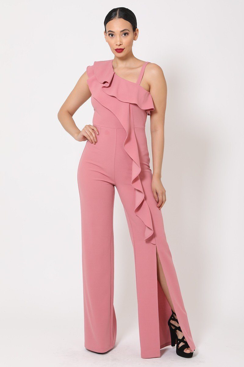 One Shoulder Ruffle Jumpsuit - A&A Haute Spot