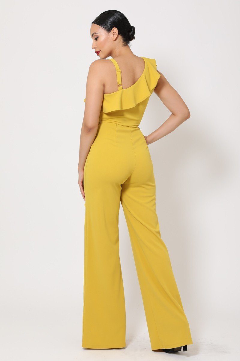 One Shoulder Ruffle Jumpsuit - A&A Haute Spot
