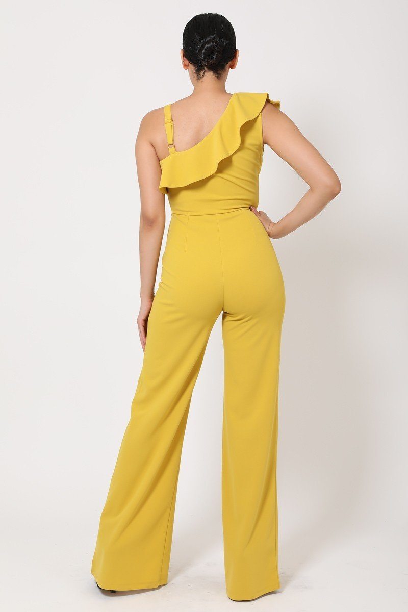 One Shoulder Ruffle Jumpsuit - A&A Haute Spot