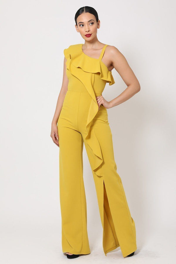 One Shoulder Ruffle Jumpsuit - A&A Haute Spot