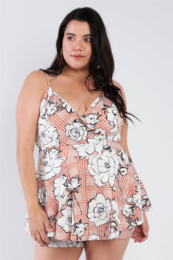 Plus Size Floral Short Skort Mini V-neck Romper - A&A Haute Spot