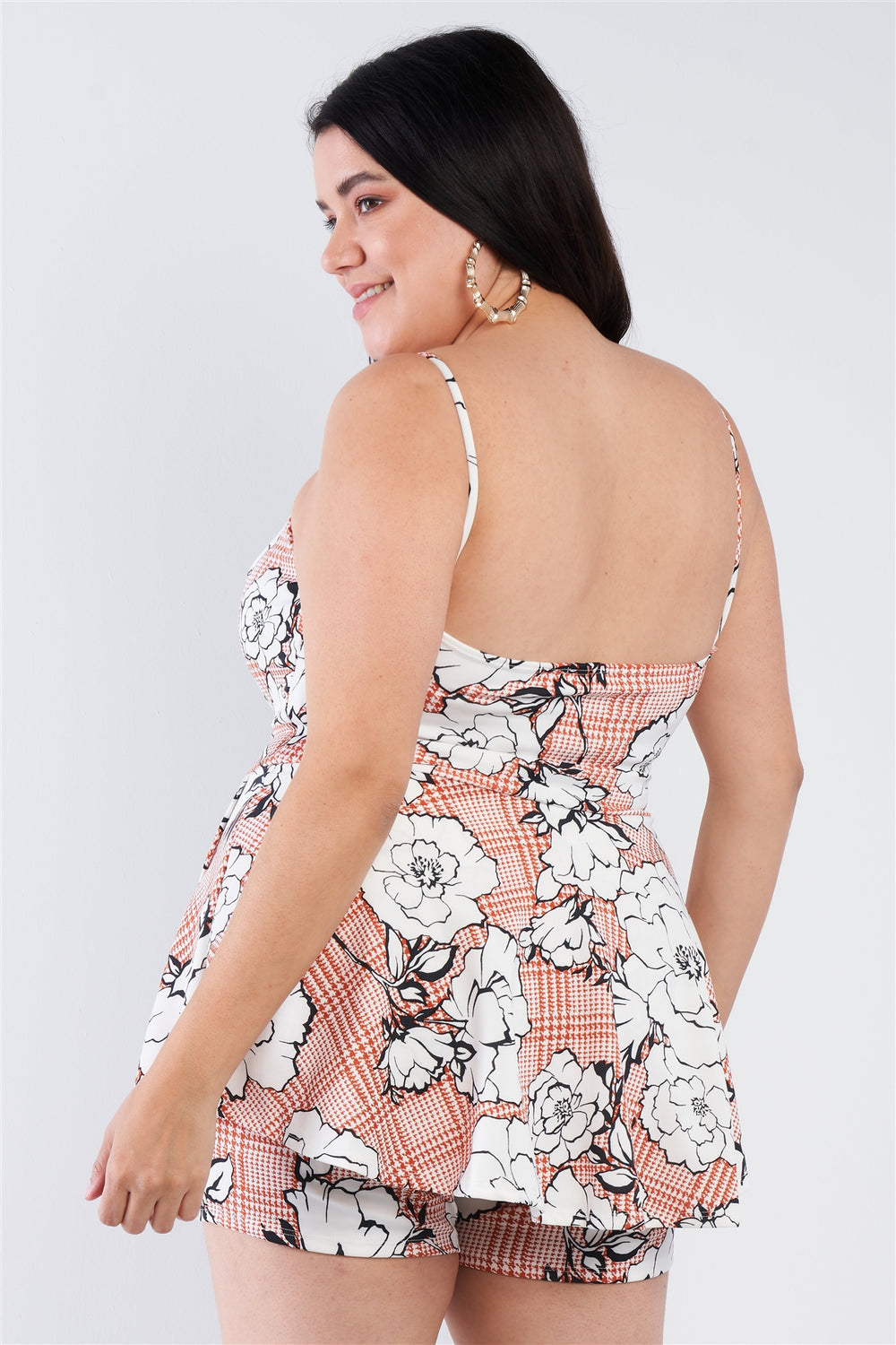 Plus Size Floral Short Skort Mini V-neck Romper - A&A Haute Spot