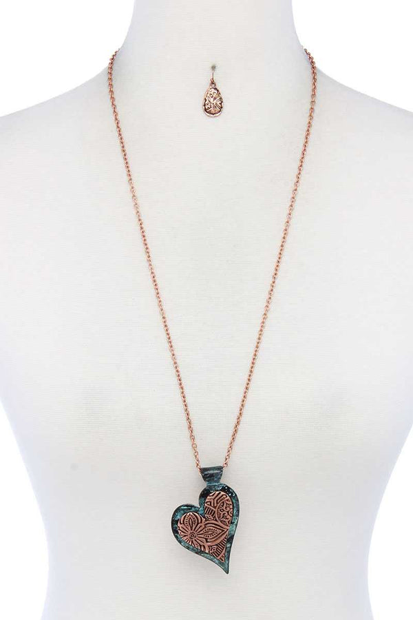 Two Tone Filigree Hert Shape Pendant Necklace - A&A Haute Spot