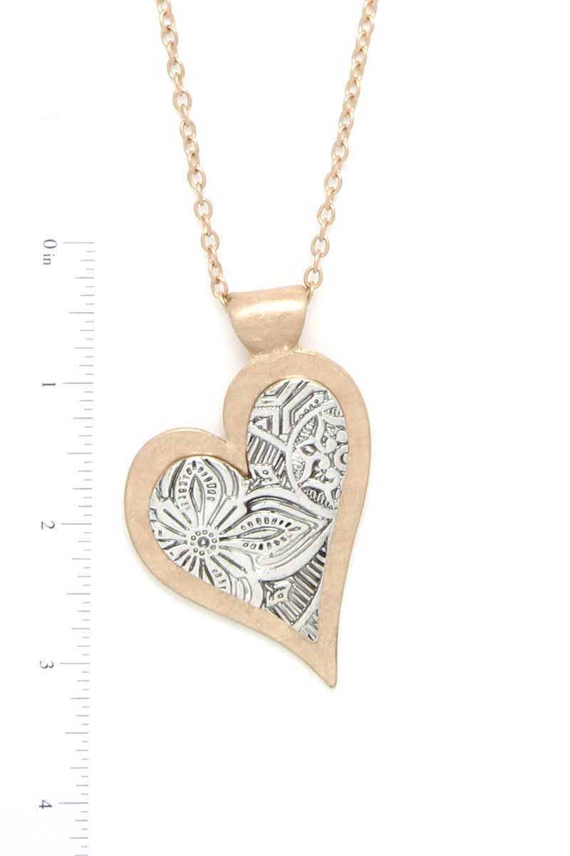 Two Tone Filigree Hert Shape Pendant Necklace - A&A Haute Spot