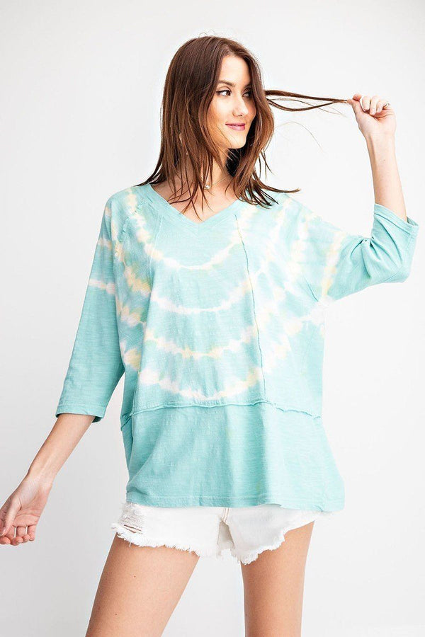 3/4 Sleeves Special Washed Boxy Cotton Slub Top - A&A Haute Spot