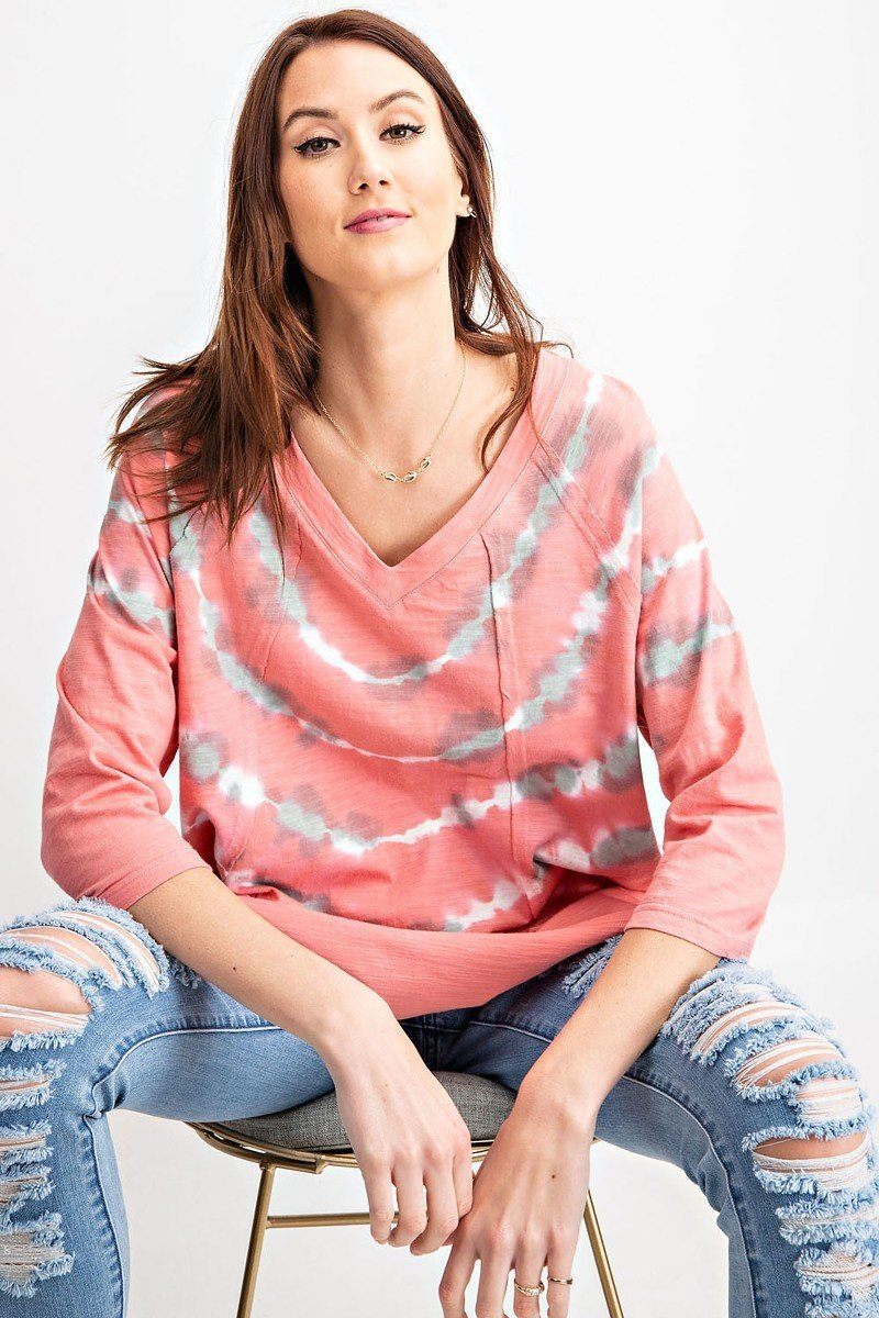 3/4 Sleeves Special Washed Boxy Cotton Slub Top - A&A Haute Spot