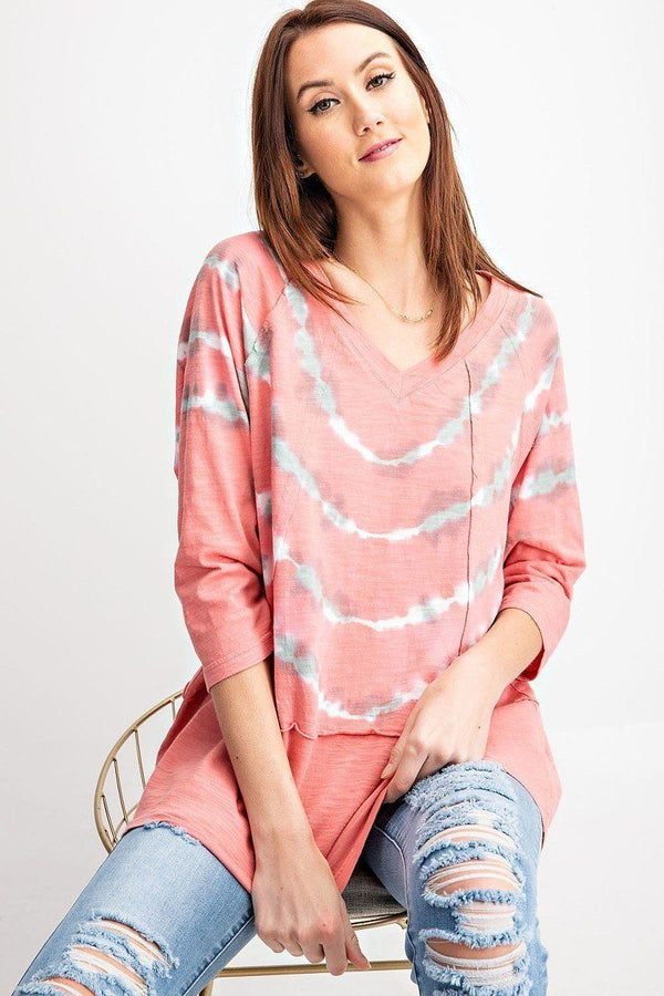 3/4 Sleeves Special Washed Boxy Cotton Slub Top - A&A Haute Spot