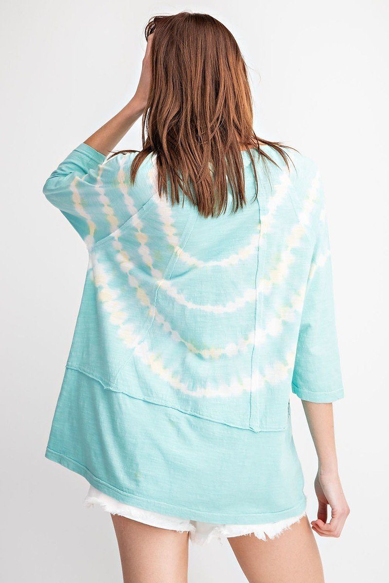 3/4 Sleeves Special Washed Boxy Cotton Slub Top - A&A Haute Spot