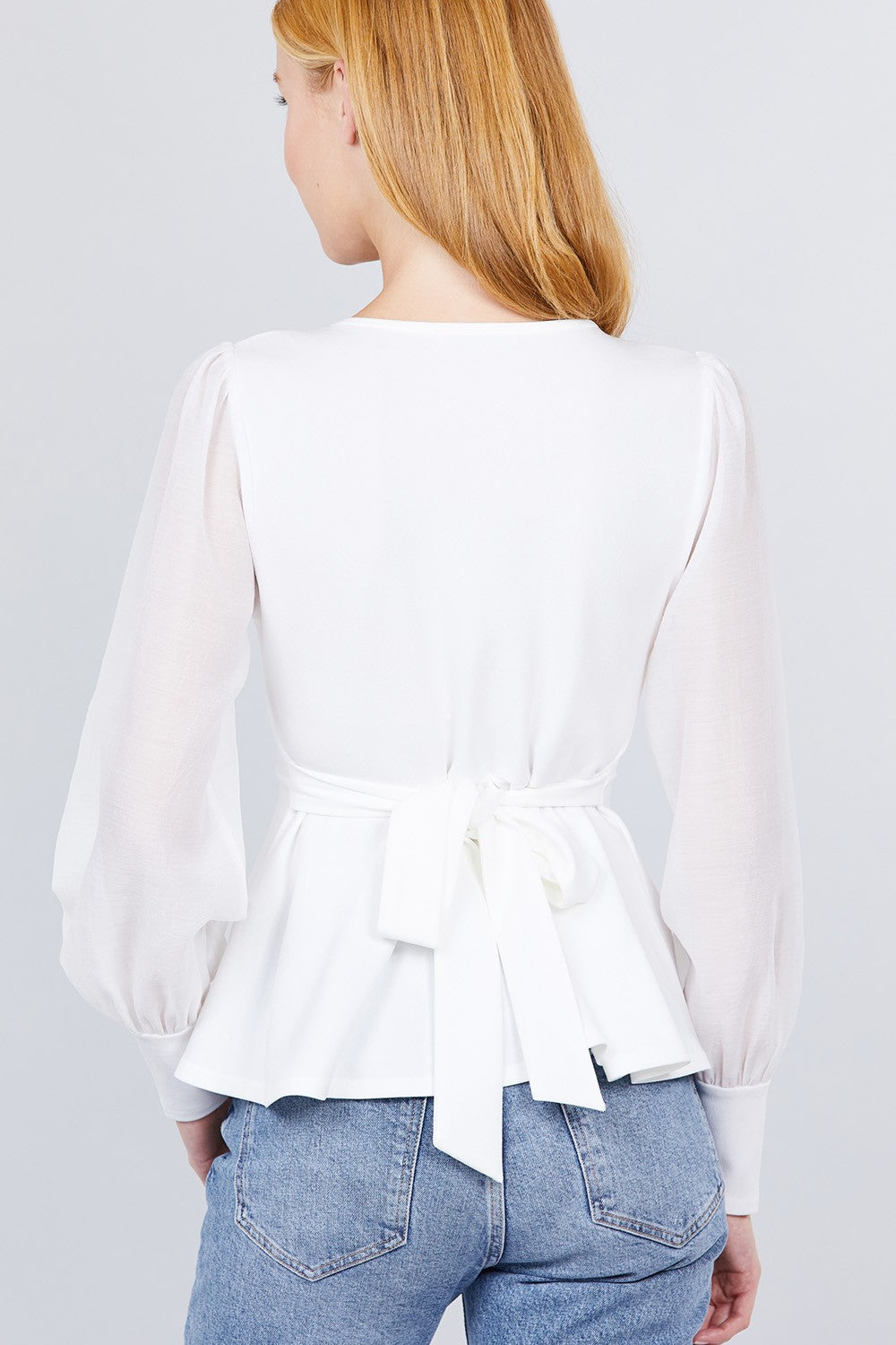 Puff Sleeve V-neck Peplum Top - A&A Haute Spot