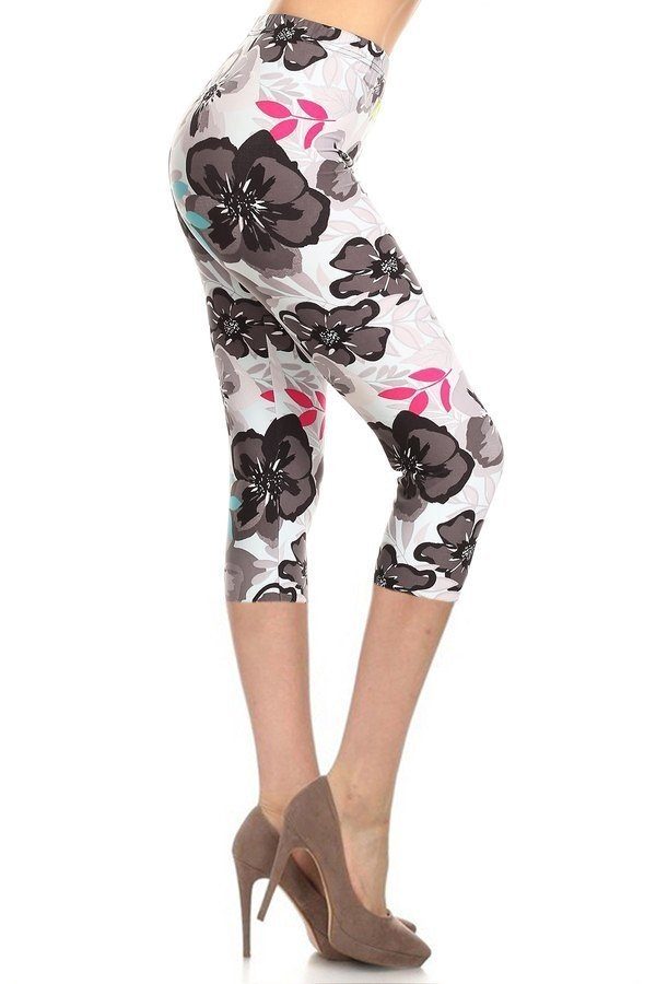 High Waisted Floral Printed Knit Capri Legging - A&A Haute Spot