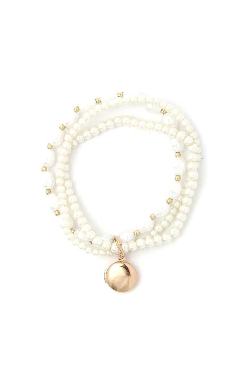 Locket Charm Pearl Beaded Bracelet Set - A&A Haute Spot