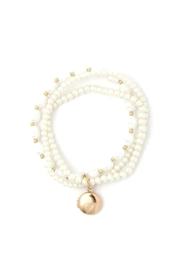 Locket Charm Pearl Beaded Bracelet Set - A&A Haute Spot