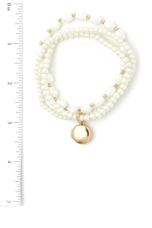 Locket Charm Pearl Beaded Bracelet Set - A&A Haute Spot