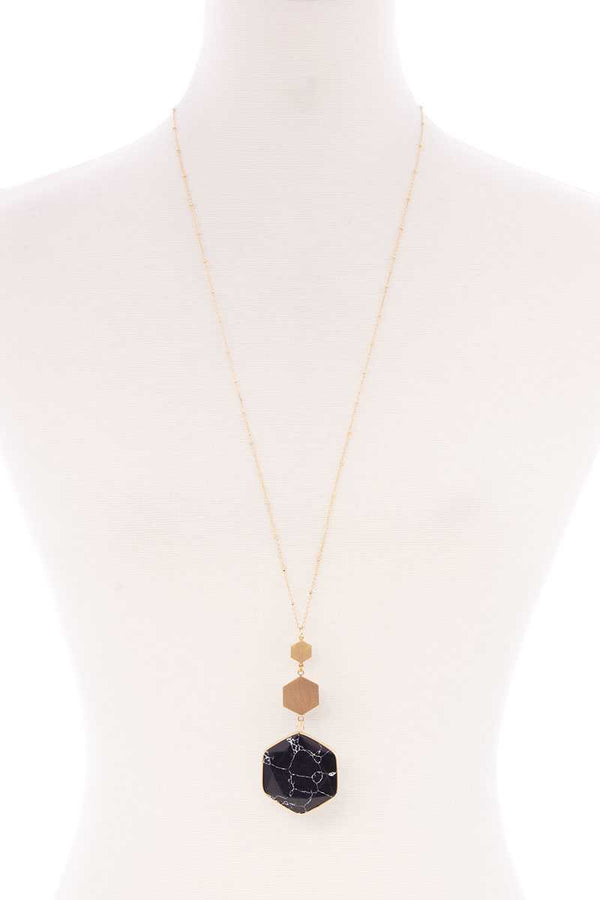 Marbling Natural Stone Pendant Long Necklace - A&A Haute Spot