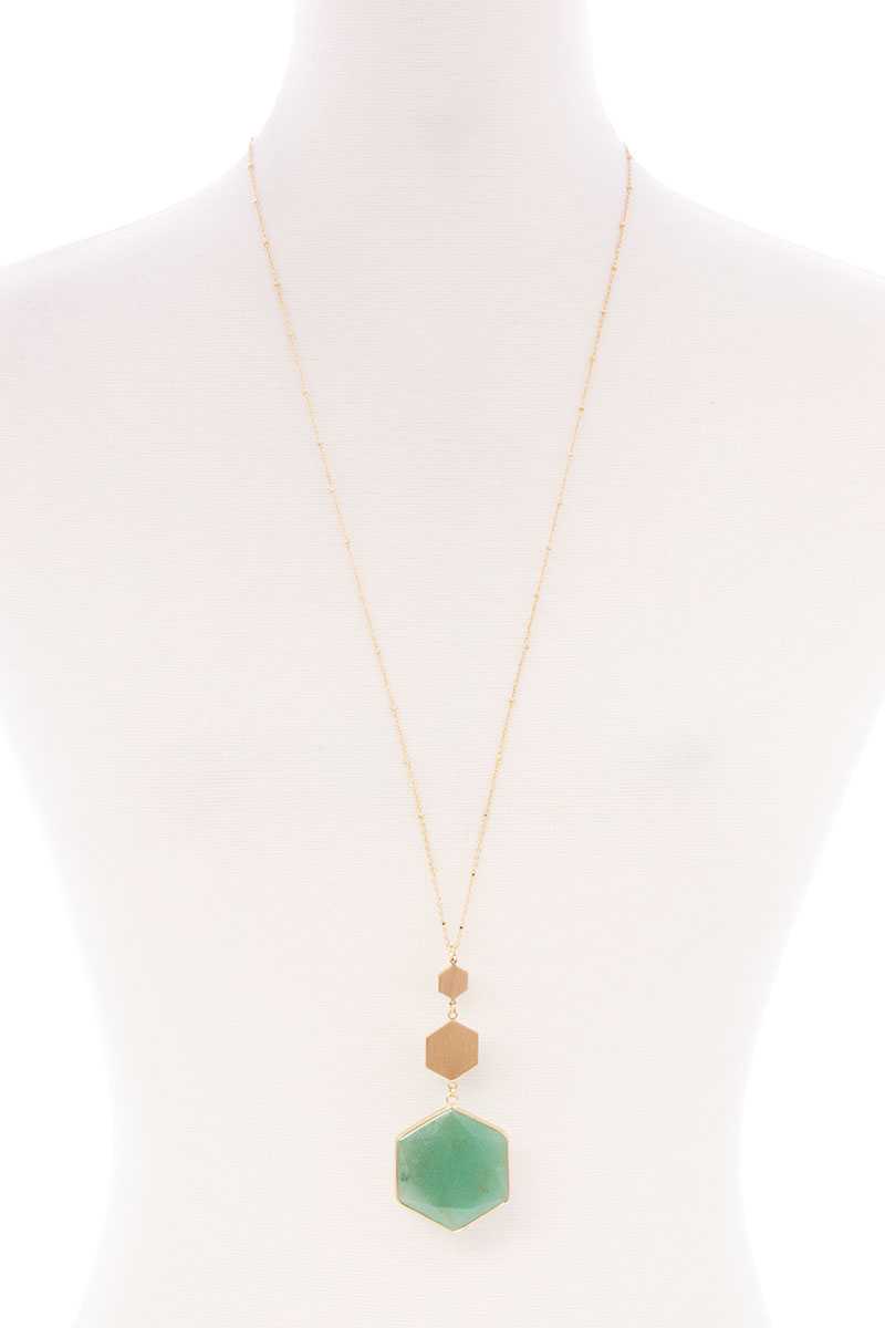 Marbling Natural Stone Pendant Long Necklace - A&A Haute Spot