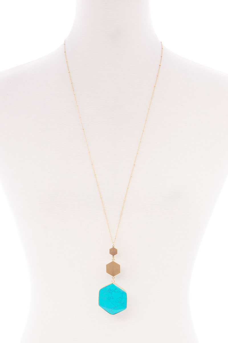 Marbling Natural Stone Pendant Long Necklace - A&A Haute Spot