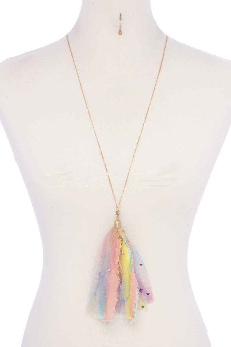 Metallic Stars Tulle Tassel Necklace - A&A Haute Spot