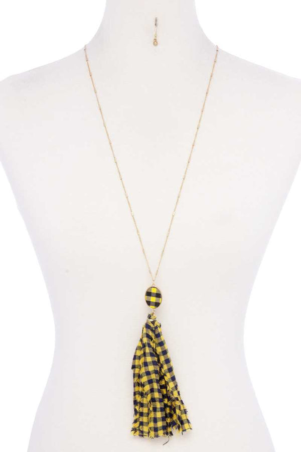 Checkered Pattern Fabric Tassel Necklace - A&A Haute Spot