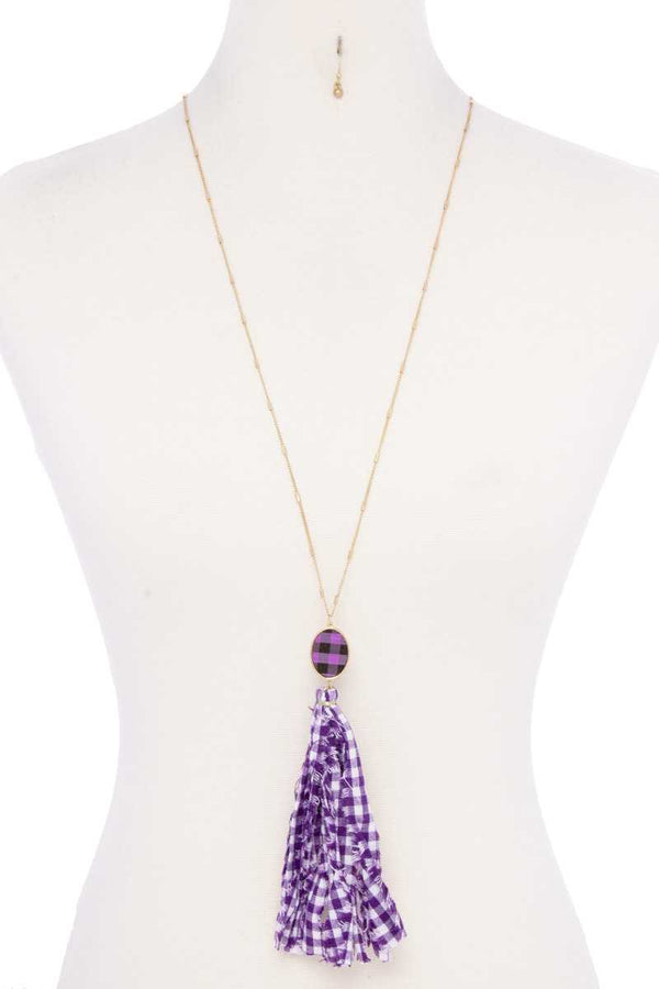 Checkered Pattern Fabric Tassel Necklace - A&A Haute Spot