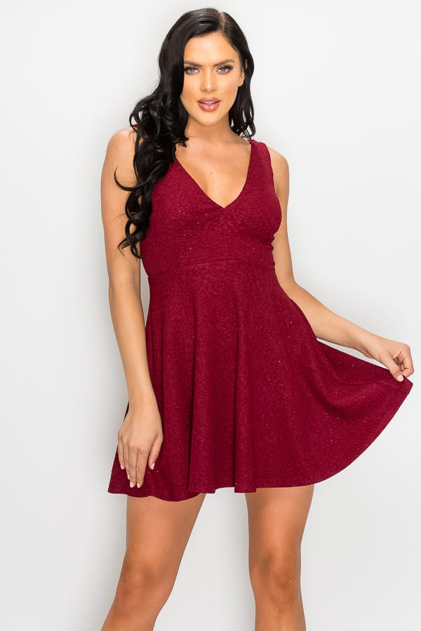 V-neck Back Cutout Skater Dress - A&A Haute Spot