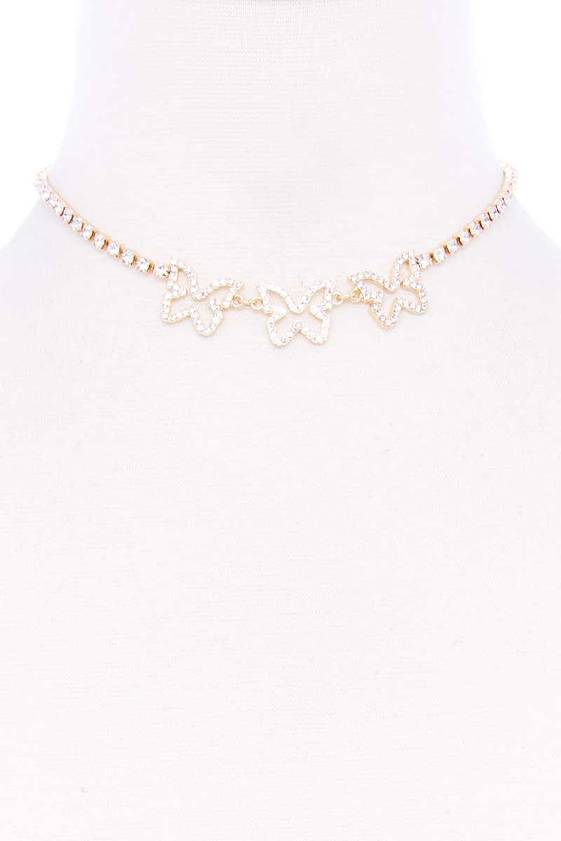 Rhinestone Triple Butterfly Short Necklace - A&A Haute Spot