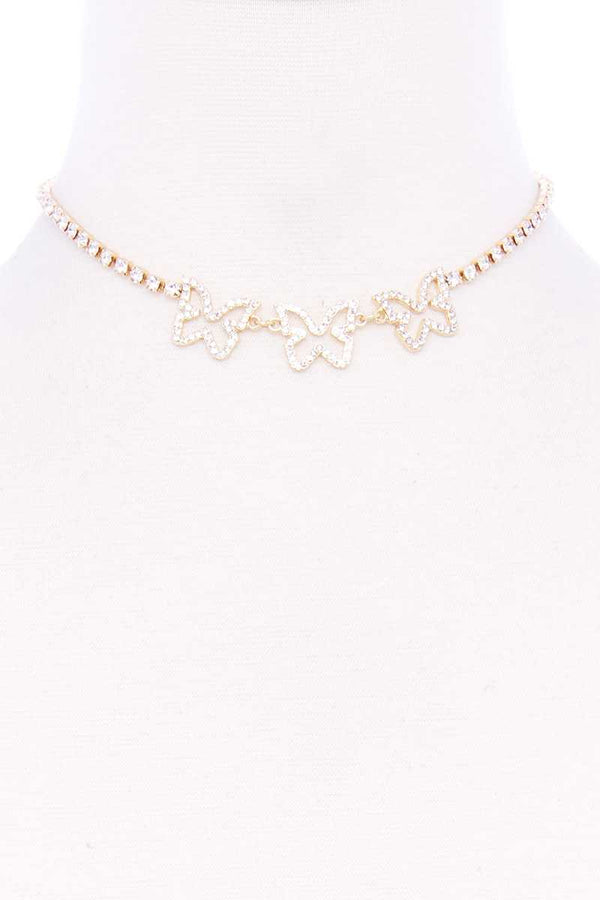 Rhinestone Triple Butterfly Short Necklace - A&A Haute Spot