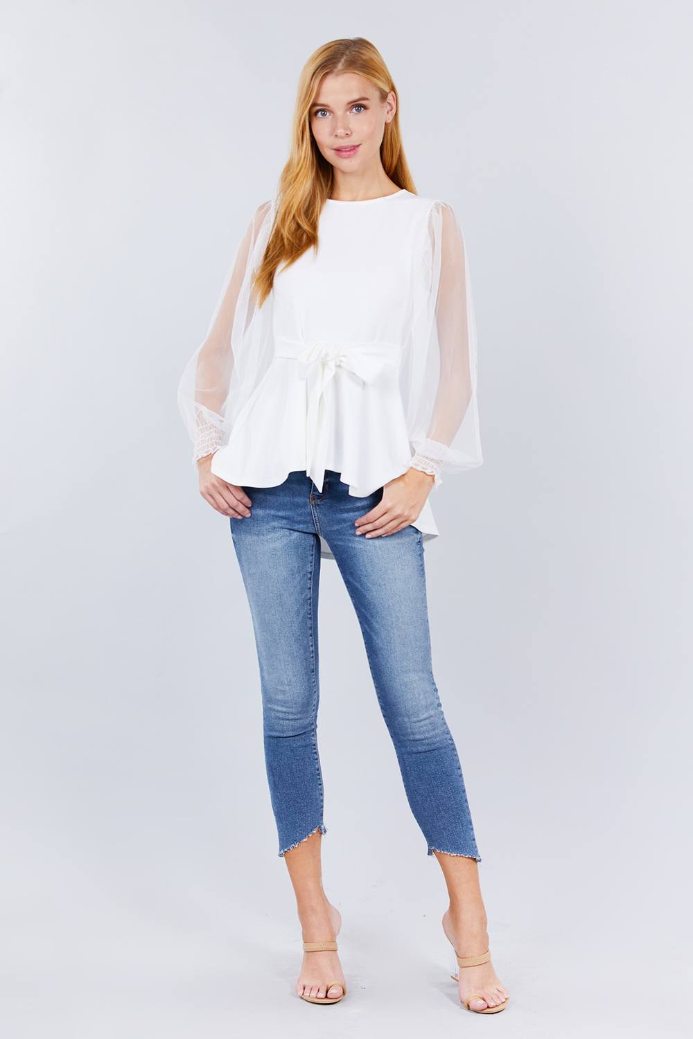 Mesh Puff Sleeve Peplum Top - A&A Haute Spot