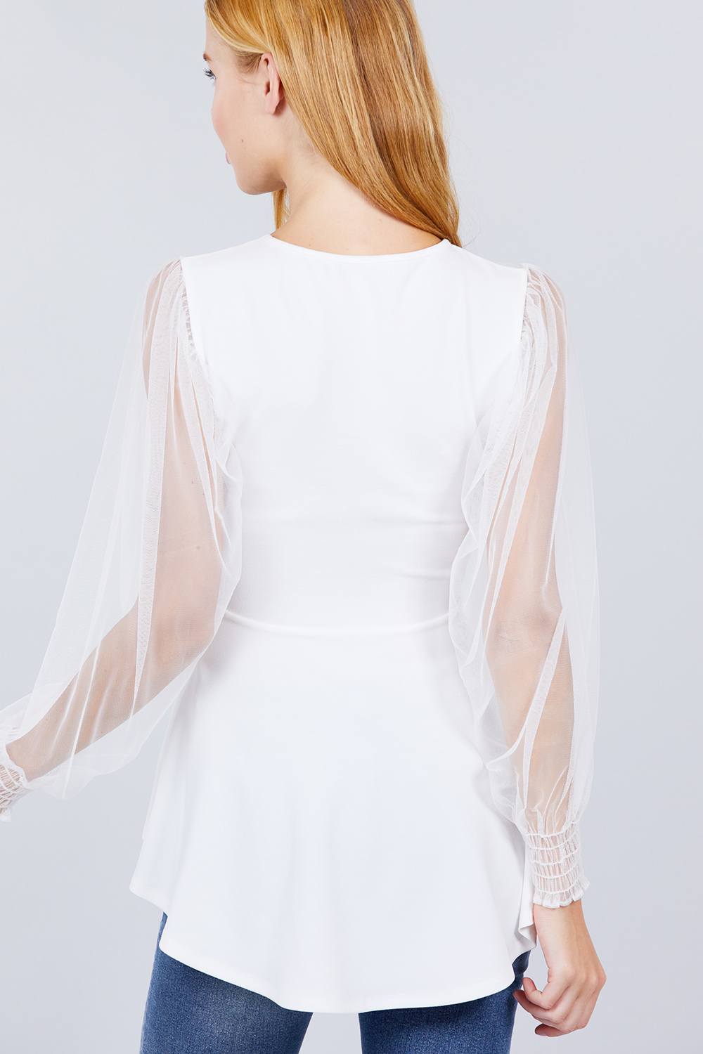 Mesh Puff Sleeve Peplum Top - A&A Haute Spot