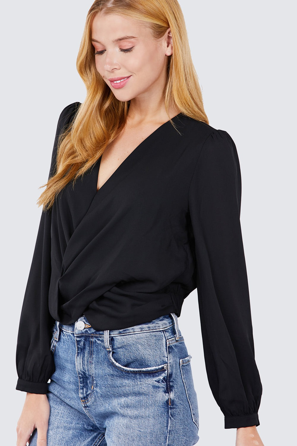 V-neck Surplice Woven Top - A&A Haute Spot