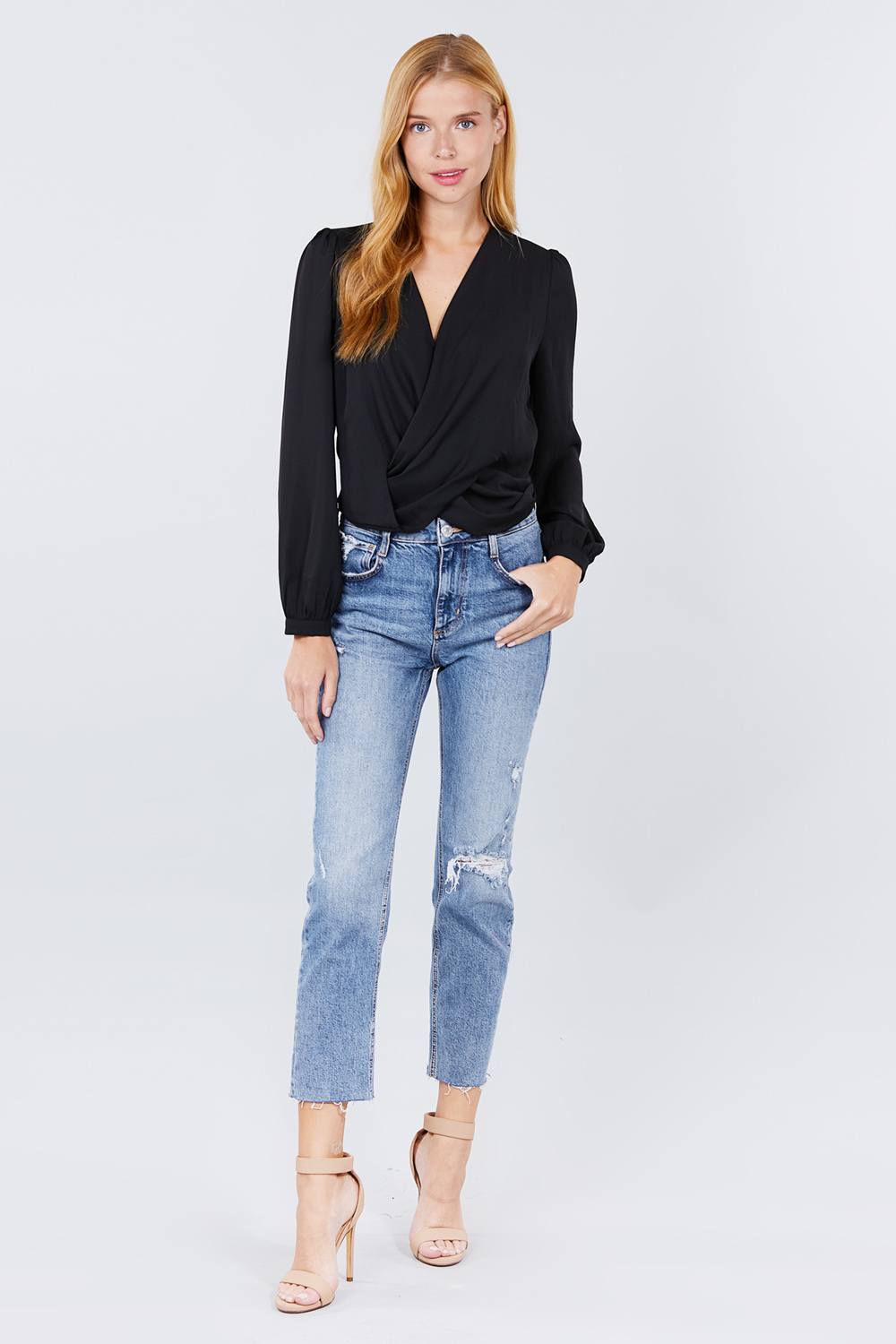 V-neck Surplice Woven Top - A&A Haute Spot
