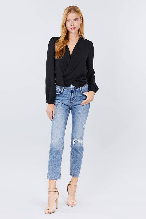 V-neck Surplice Woven Top - A&A Haute Spot