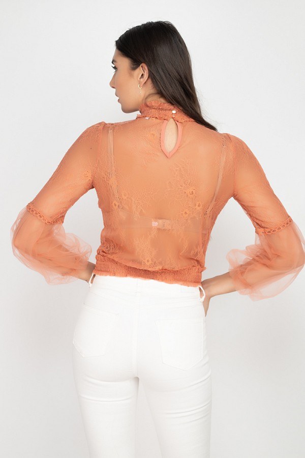 Lace Trim Balloon Sleeve Smocked Top - A&A Haute Spot