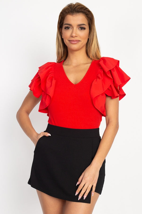 Ruffle Tiered Ribbed Top - A&A Haute Spot