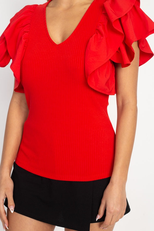 Ruffle Tiered Ribbed Top - A&A Haute Spot