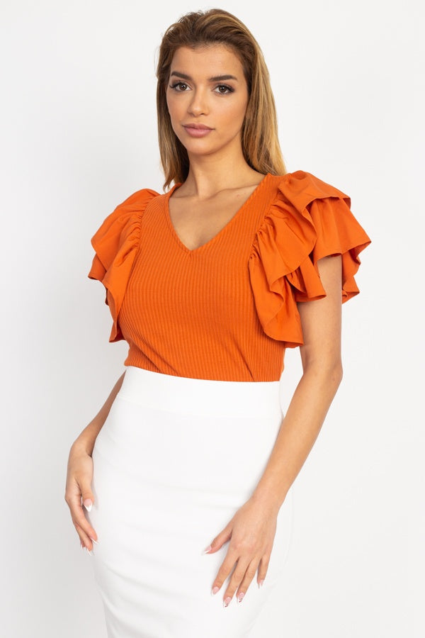 Ruffle Tiered Ribbed Top - A&A Haute Spot