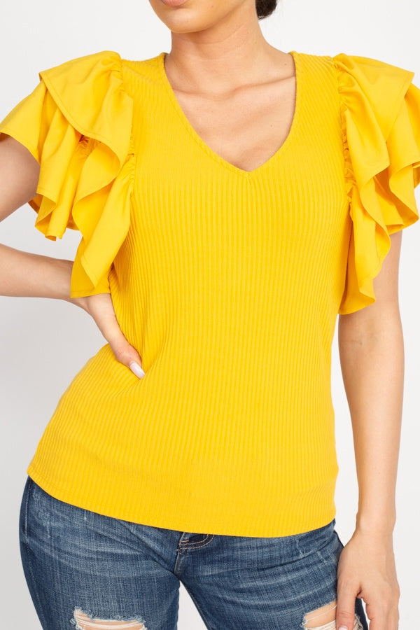 Ruffle Tiered Ribbed Top - A&A Haute Spot
