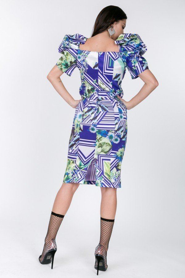Puff Sleeve Bodycon Print Dress - A&A Haute Spot