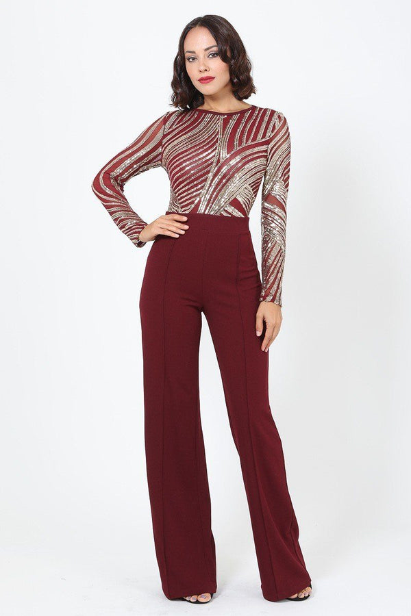 Sophisticated Gold Sequins Bodice Jumpsuit - A&A Haute Spot