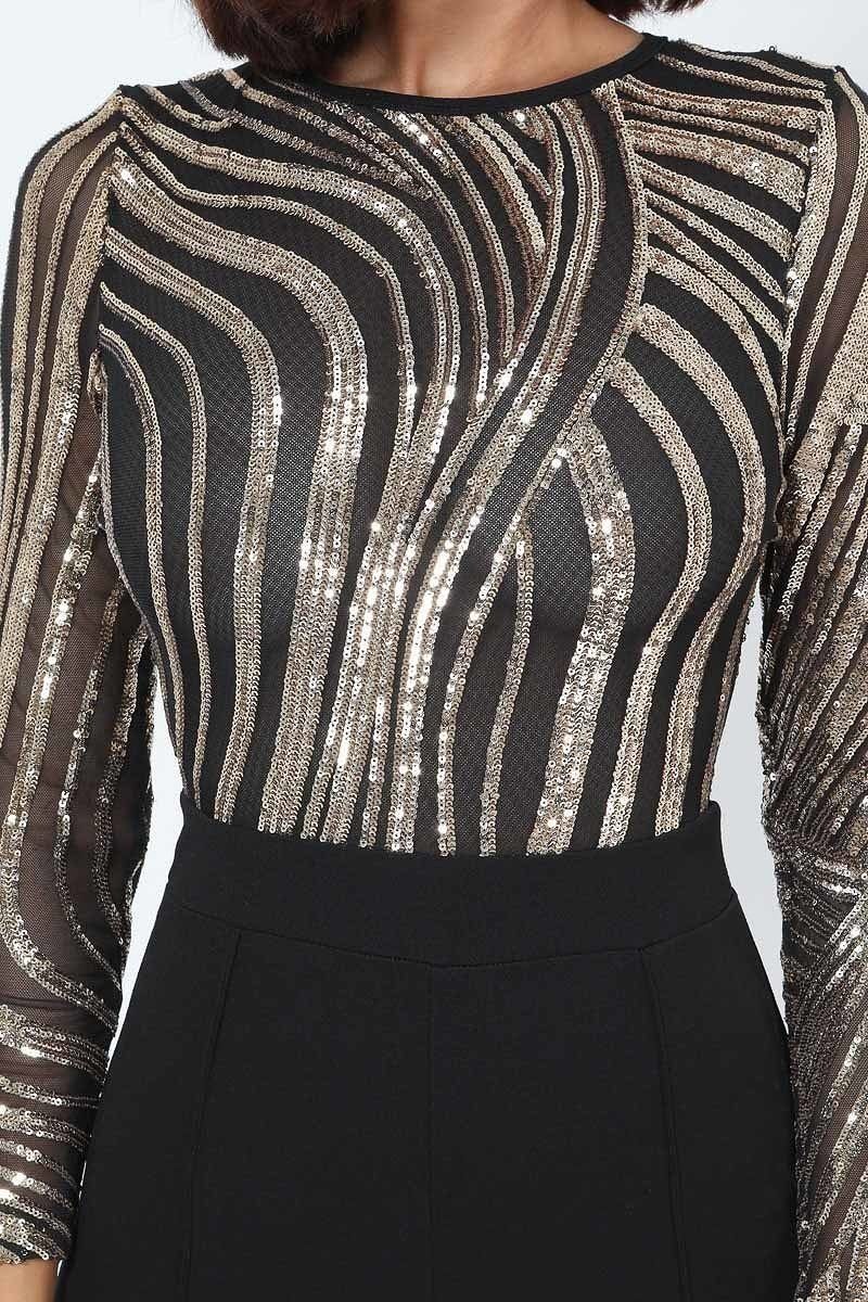 Sophisticated Gold Sequins Bodice Jumpsuit - A&A Haute Spot
