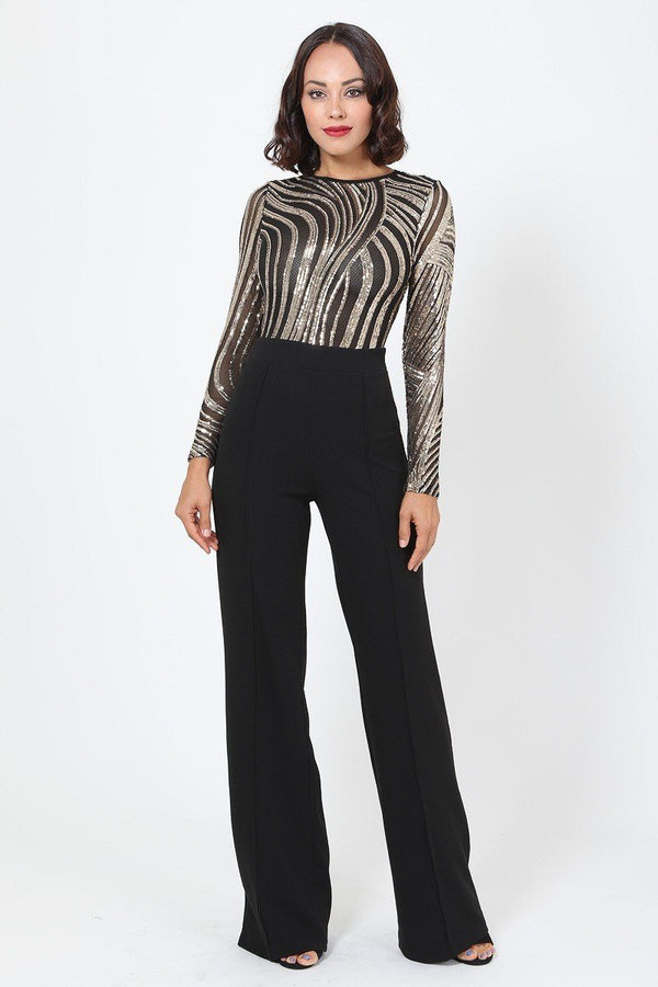 Sophisticated Gold Sequins Bodice Jumpsuit - A&A Haute Spot